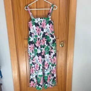 TOMMY HILFIGER Floral Sleeveless Dress with Pink and Green Accents